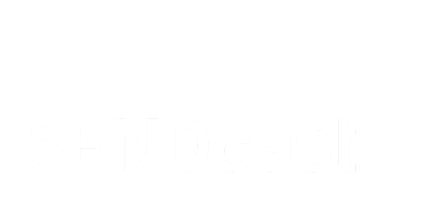 The SENDcast logo white with strapline