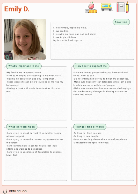 Example One Page Profile in Evisense - Emily D