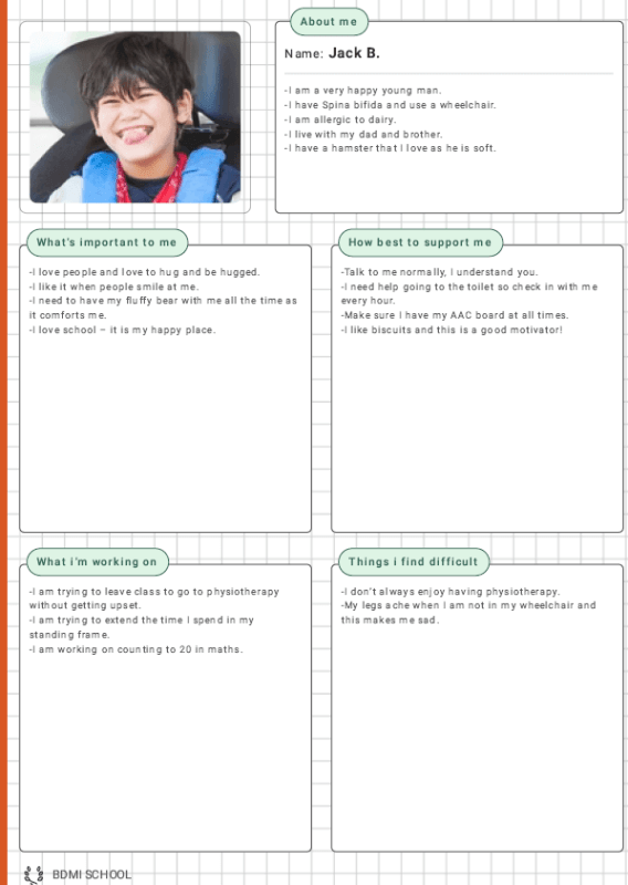 Example One Page Profile in Evisense - Jack B